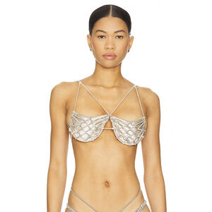 NEW ISA BOULDER Lines Bikini Top Silver Slate Shiny